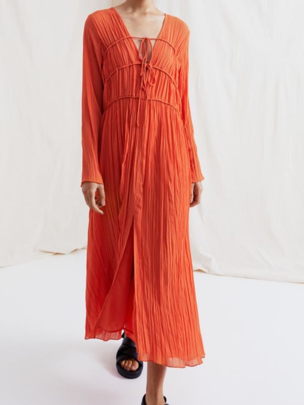 H&M Crinkled Chiffon Dress In  Bright Orange NWOT